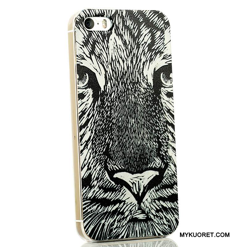 Kuori iPhone 5/5s Sarjakuva Ohut Vihreä, Kotelo iPhone 5/5s Kohokuviointi Valkoinen Läpinäkyvä