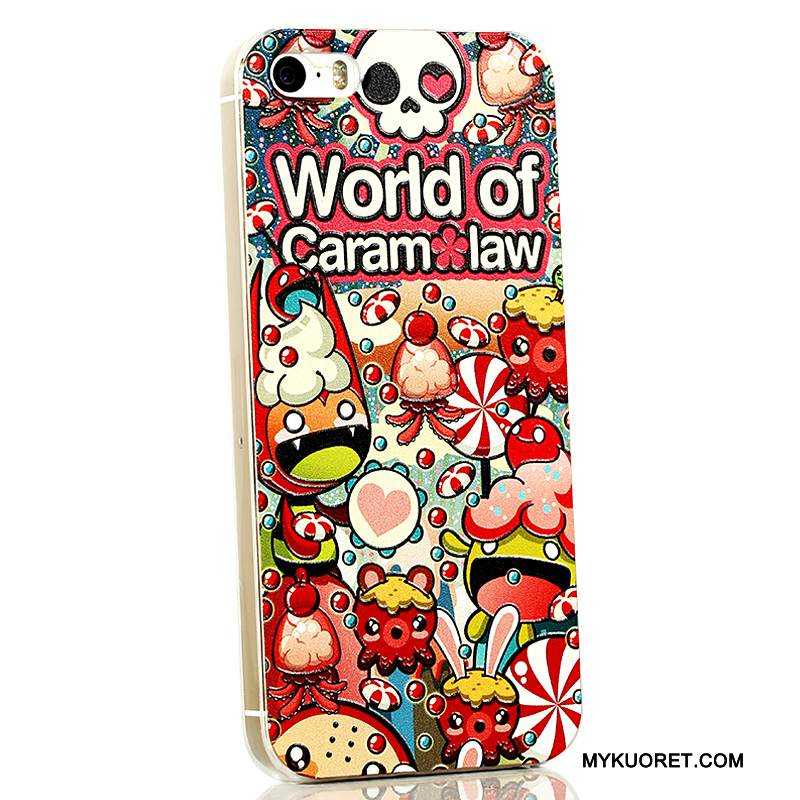 Kuori iPhone 5/5s Sarjakuva Ohut Vihreä, Kotelo iPhone 5/5s Kohokuviointi Valkoinen Läpinäkyvä