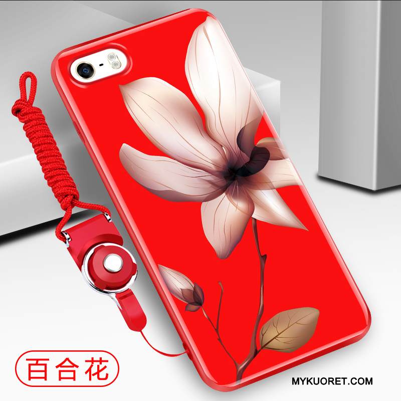 Kuori iPhone 5/5s Silikoni Ripustettavat Koristeet Puhelimen Kuoret, Kotelo iPhone 5/5s Laukut Punainen Murtumaton