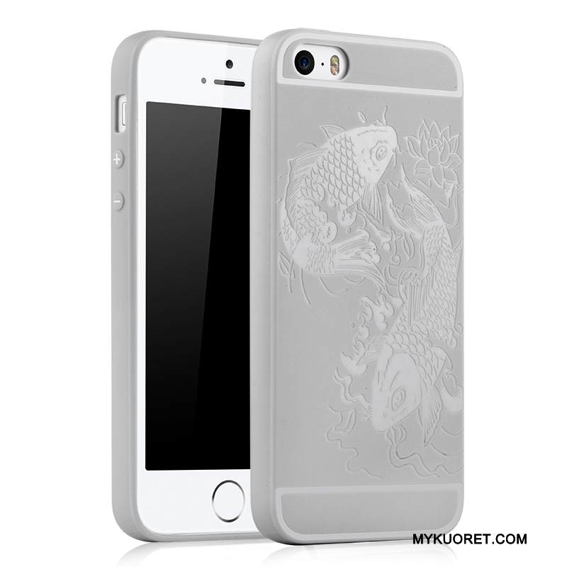 Kuori iPhone 5/5s Silikoni Vaalean Pesty Suede, Kotelo iPhone 5/5s Suojaus Harmaa Murtumaton