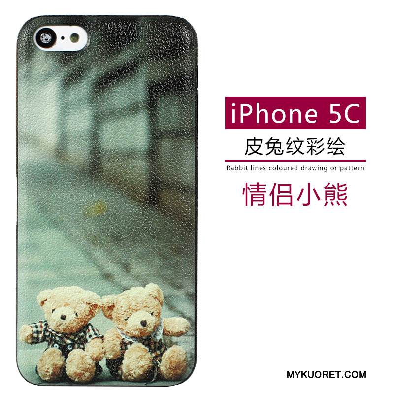 Kuori iPhone 5c Nahka Pesty Suede Puhelimen Kuoret, Kotelo iPhone 5c Sarjakuva Kukkakuvio Vihreä