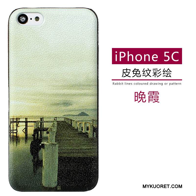 Kuori iPhone 5c Nahka Pesty Suede Puhelimen Kuoret, Kotelo iPhone 5c Sarjakuva Kukkakuvio Vihreä