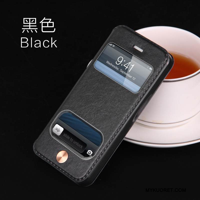 Kuori iPhone 5c Nahka Puhelimen Kuoret Avaa Ikkuna, Kotelo iPhone 5c Tuki