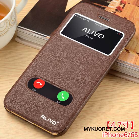 Kuori iPhone 6/6s Nahka Jauhe Murtumaton, Kotelo iPhone 6/6s Suojaus Puhelimen Kuoret