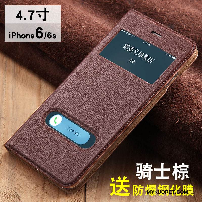 Kuori iPhone 6/6s Nahka Puhelimen Kuoret Liiketoiminta, Kotelo iPhone 6/6s Suojaus Musta