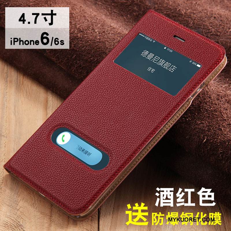 Kuori iPhone 6/6s Nahka Puhelimen Kuoret Liiketoiminta, Kotelo iPhone 6/6s Suojaus Musta