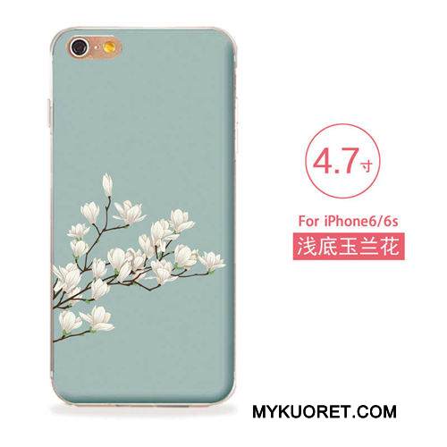 Kuori iPhone 6/6s Pehmeä Neste Sininen Kukkia, Kotelo iPhone 6/6s Kohokuviointi Puhelimen Kuoret Taide