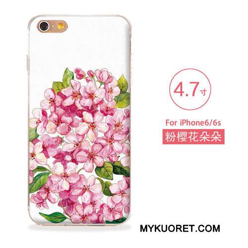 Kuori iPhone 6/6s Pehmeä Neste Sininen Kukkia, Kotelo iPhone 6/6s Kohokuviointi Puhelimen Kuoret Taide