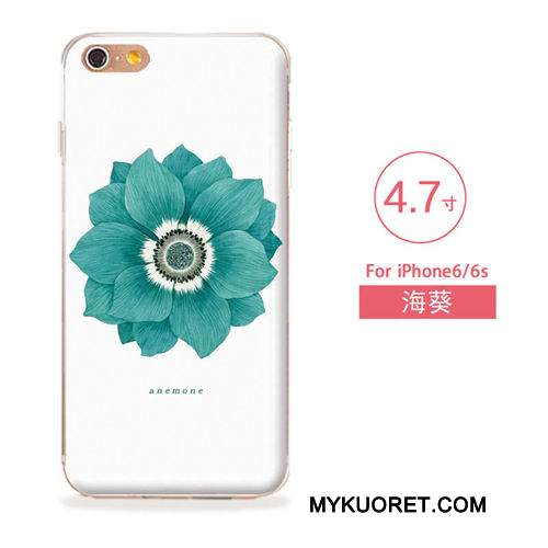 Kuori iPhone 6/6s Pehmeä Neste Sininen Kukkia, Kotelo iPhone 6/6s Kohokuviointi Puhelimen Kuoret Taide