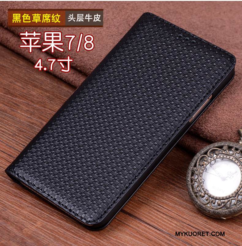 Kuori iPhone 7 Nahka Murtumaton Trendi, Kotelo iPhone 7 Puhelimen Kuoret Musta