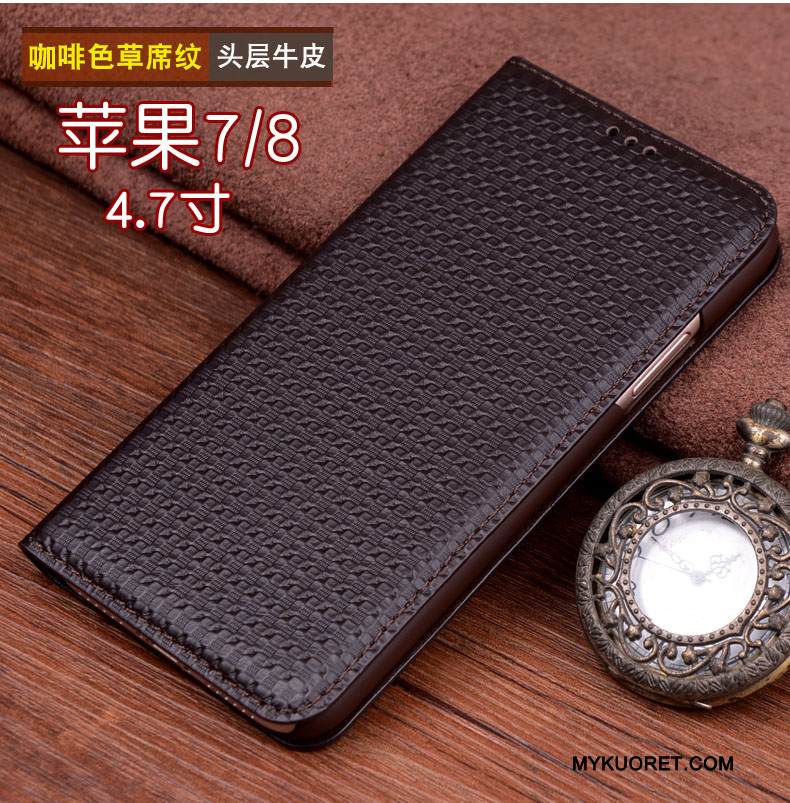 Kuori iPhone 7 Nahka Murtumaton Trendi, Kotelo iPhone 7 Puhelimen Kuoret Musta