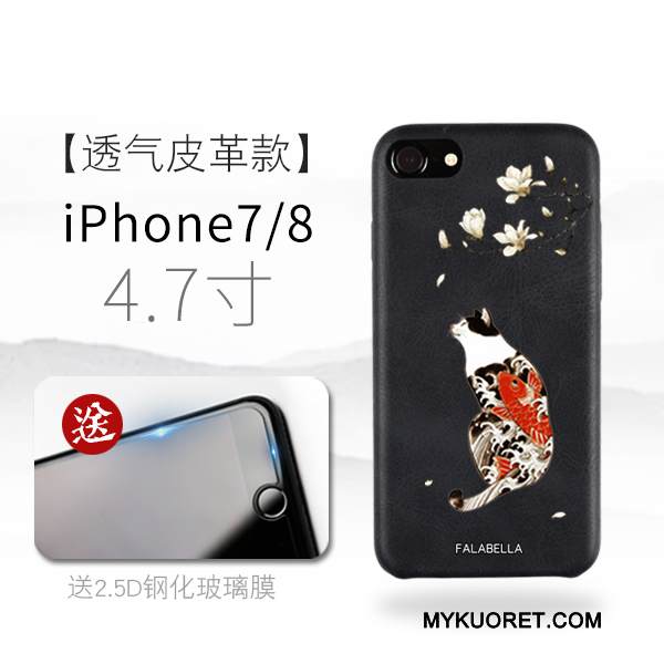 Kuori iPhone 7 Nahka Musta Tide-brändi, Kotelo iPhone 7 Luova Persoonallisuus Puhelimen Kuoret