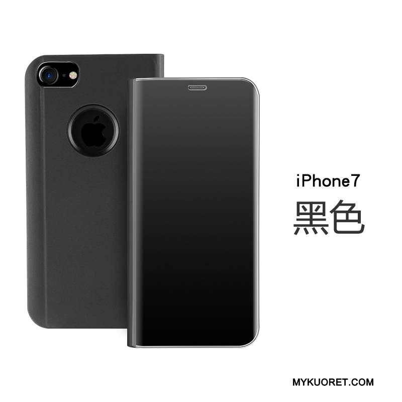 Kuori iPhone 7 Nahka Peili Musta, Kotelo iPhone 7 Suojaus Puhelimen Kuoret Lohikäärme