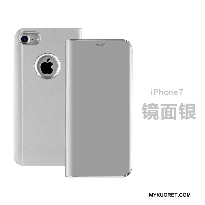 Kuori iPhone 7 Nahka Peili Musta, Kotelo iPhone 7 Suojaus Puhelimen Kuoret Lohikäärme