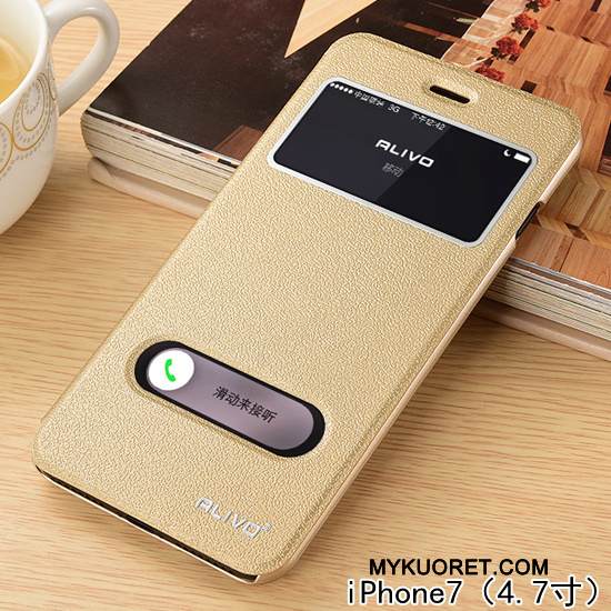 Kuori iPhone 7 Nahka Puhelimen Kuoret Kulta, Kotelo iPhone 7 Kuoret