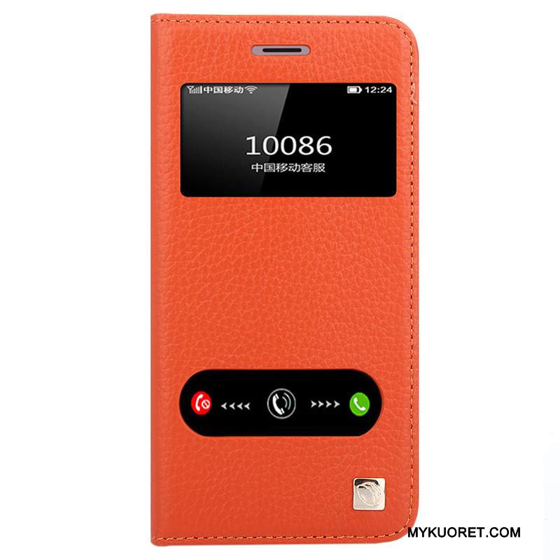 Kuori iPhone 7 Nahka Trendi Oranssi, Kotelo iPhone 7 Kuoret Puhelimen Kuoret Avaa Ikkuna