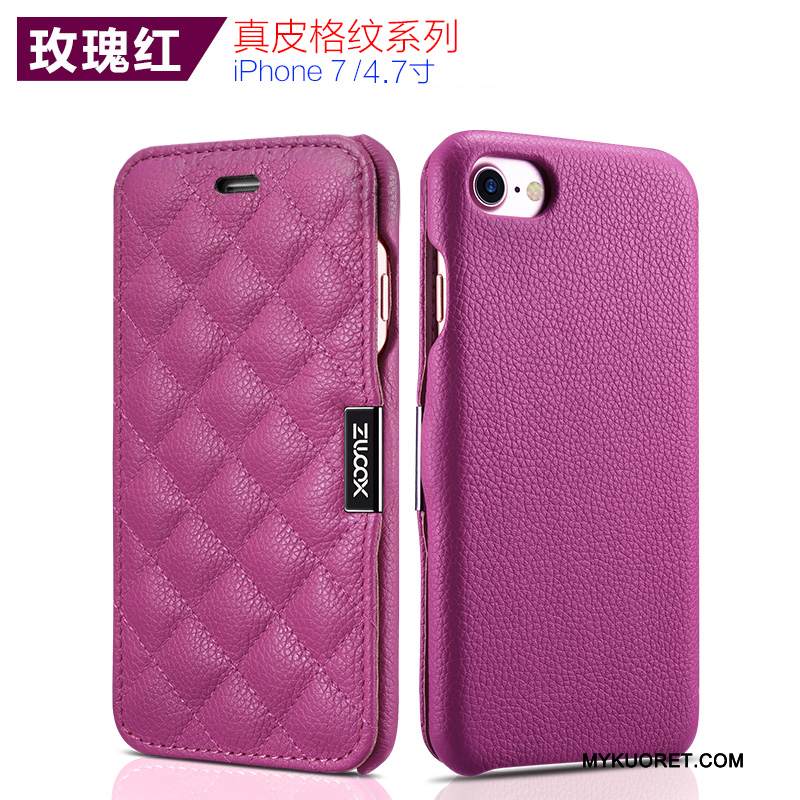 Kuori iPhone 7 Nahka Yksinkertainen Punainen, Kotelo iPhone 7 Suojaus Puhelimen Kuoret