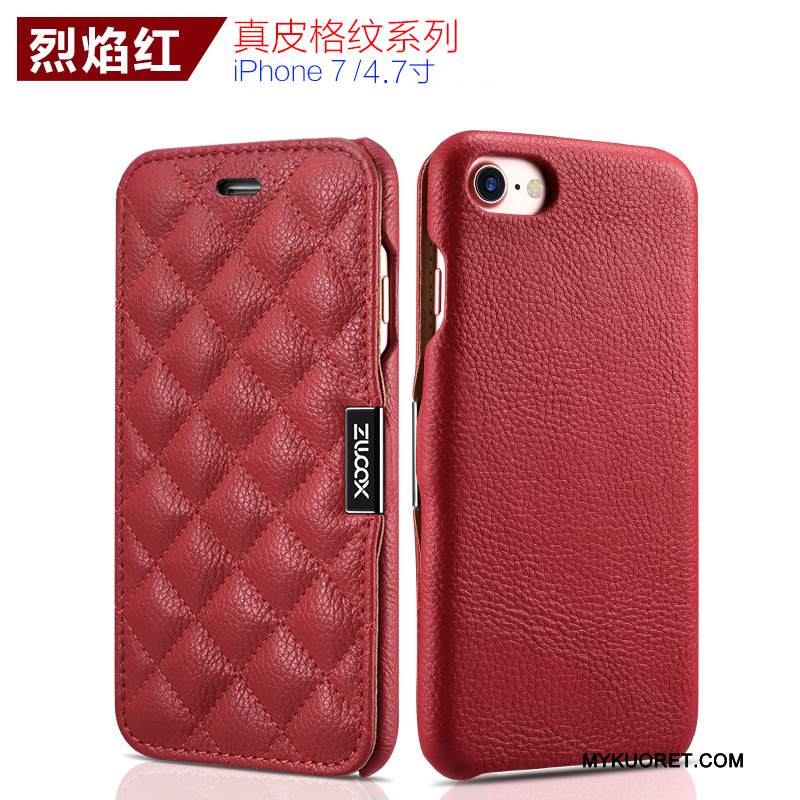 Kuori iPhone 7 Nahka Yksinkertainen Punainen, Kotelo iPhone 7 Suojaus Puhelimen Kuoret