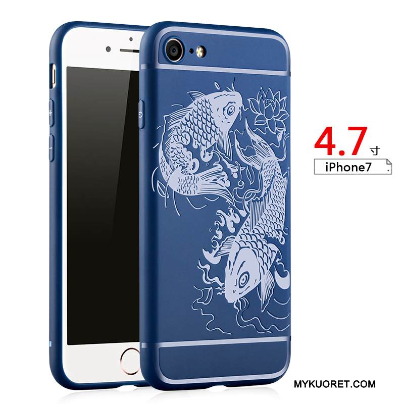 Kuori iPhone 7 Pehmeä Neste Murtumaton Pesty Suede, Kotelo iPhone 7 Silikoni Tummansininen Puhelimen Kuoret