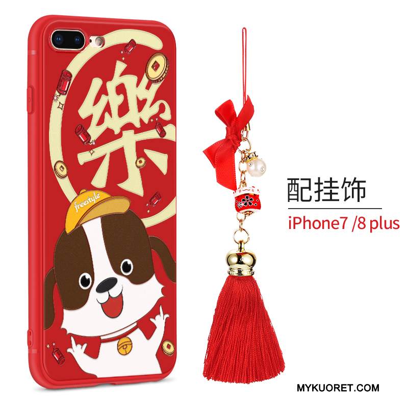 Kuori iPhone 7 Plus Luova Koira Kissa, Kotelo iPhone 7 Plus Silikoni Punainen Rikkaus