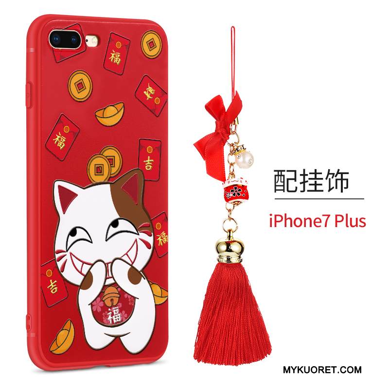 Kuori iPhone 7 Plus Luova Koira Kissa, Kotelo iPhone 7 Plus Silikoni Punainen Rikkaus