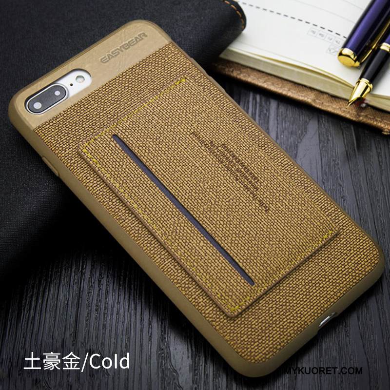 Kuori iPhone 7 Plus Nahka Musta Kortti, Kotelo iPhone 7 Plus Tuki Khaki Puhelimen Kuoret