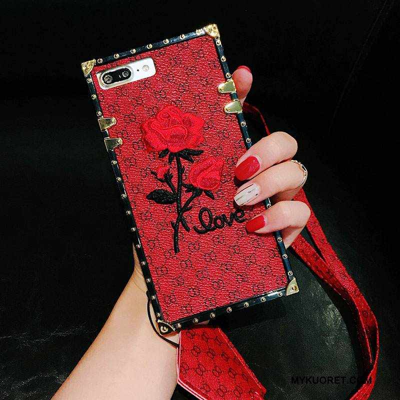 Kuori iPhone 7 Plus Nahka Puhelimen Kuoret Kukka, Kotelo iPhone 7 Plus Ripustettavat Koristeet Punainen