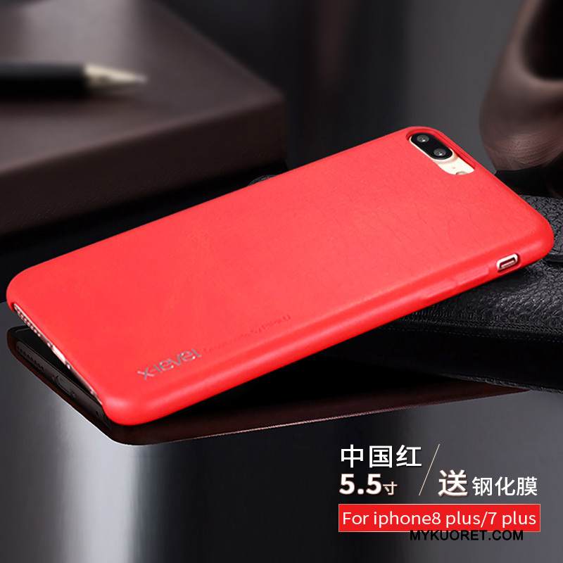 Kuori iPhone 7 Plus Nahka Punainen Murtumaton, Kotelo iPhone 7 Plus Suojaus Puhelimen Kuoret Kortti