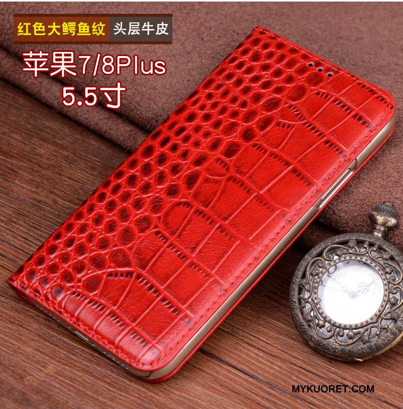 Kuori iPhone 7 Plus Nahka Punainen Trendi, Kotelo iPhone 7 Plus Musta Puhelimen Kuoret