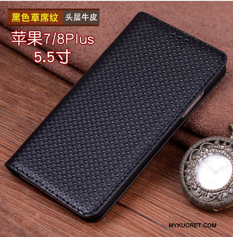 Kuori iPhone 7 Plus Nahka Punainen Trendi, Kotelo iPhone 7 Plus Musta Puhelimen Kuoret