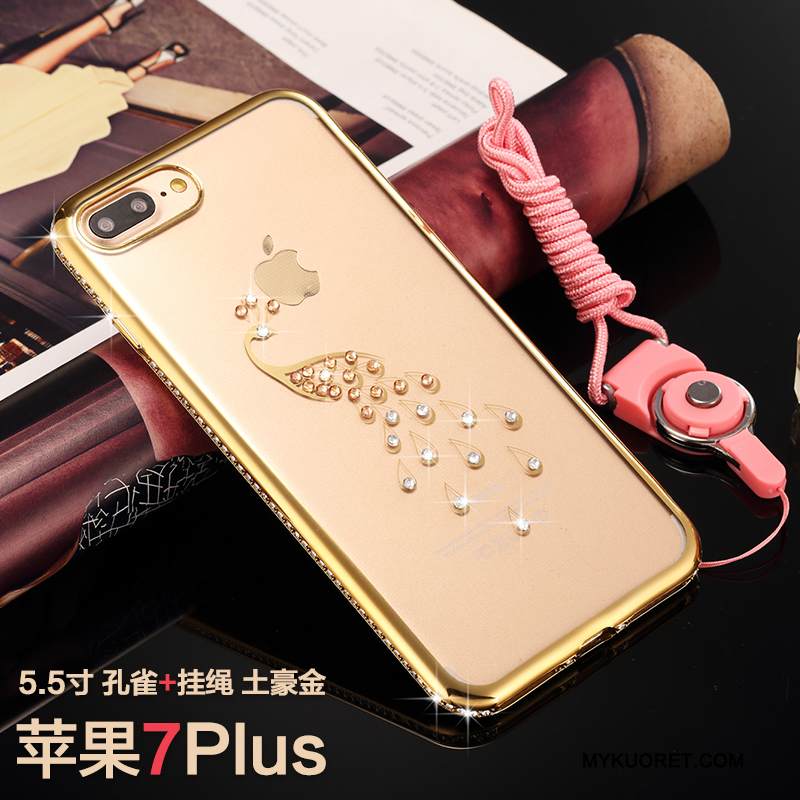 Kuori iPhone 7 Plus Strassi Murtumaton Läpinäkyvä, Kotelo iPhone 7 Plus Ylellisyys Kulta Puhelimen Kuoret