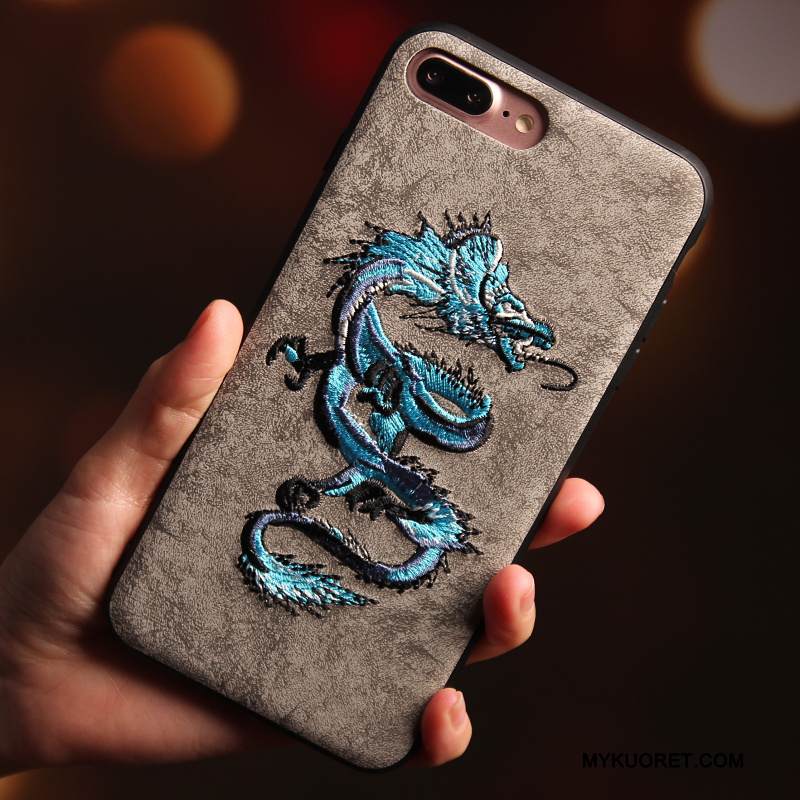 Kuori iPhone 7 Plus Suojaus Lohikäärme Harmaa, Kotelo iPhone 7 Plus Laukut Puhelimen Kuoret Vaalean