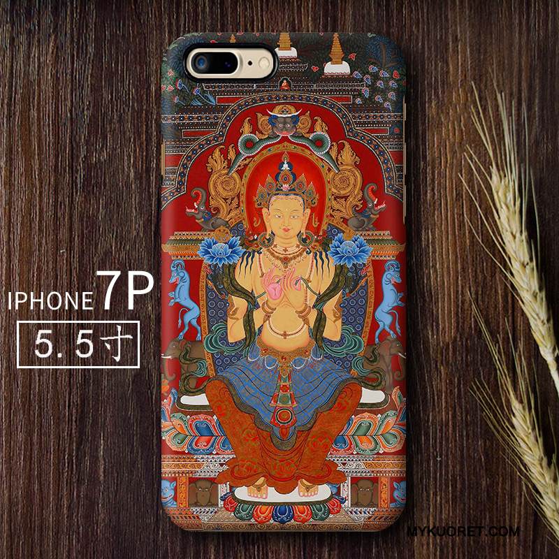 Kuori iPhone 7 Plus Vuosikerta Kiinalainen Tyyli Taide, Kotelo iPhone 7 Plus Luova Pesty Suede Kova