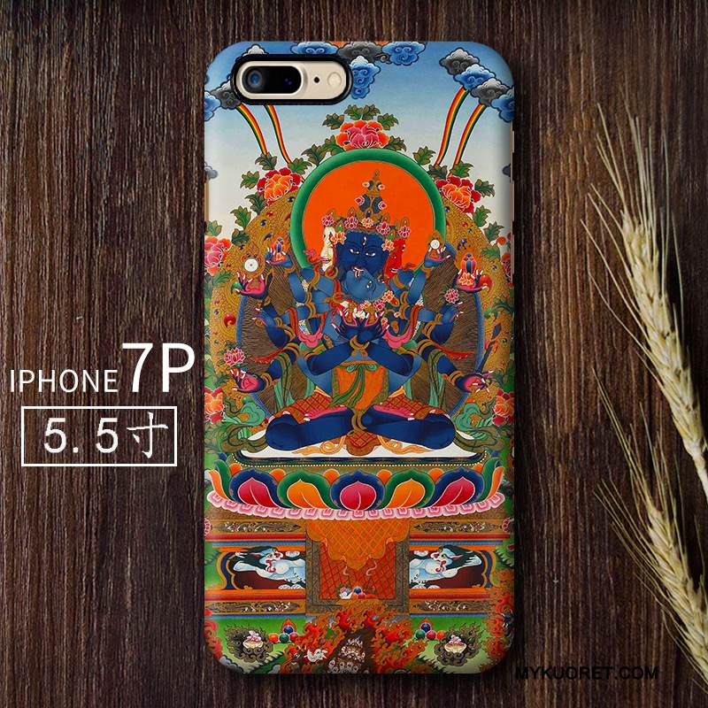 Kuori iPhone 7 Plus Vuosikerta Kiinalainen Tyyli Taide, Kotelo iPhone 7 Plus Luova Pesty Suede Kova