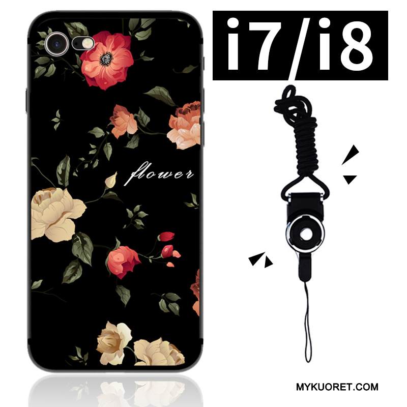 Kuori iPhone 7 Silikoni Taide Puhelimen Kuoret, Kotelo iPhone 7 Pehmeä Neste Kukkia Musta