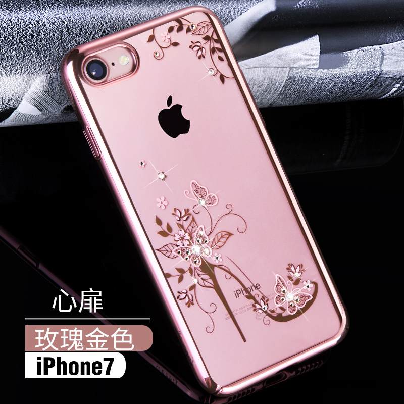Kuori iPhone 7 Strassi Kulta Puhelimen Kuoret, Kotelo iPhone 7 Ylellisyys Läpinäkyvä Kova