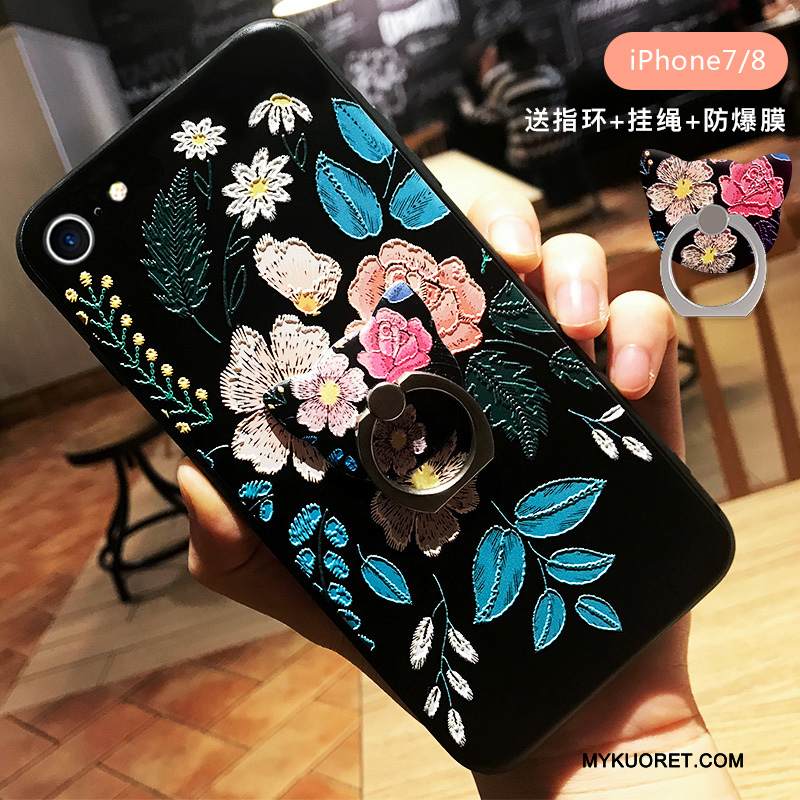 Kuori iPhone 8 Kohokuviointi Jauhe Musta, Kotelo iPhone 8 Laukut Persoonallisuus Luumu