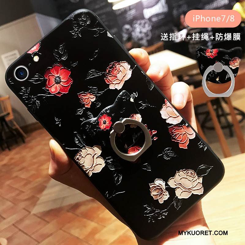 Kuori iPhone 8 Kohokuviointi Jauhe Musta, Kotelo iPhone 8 Laukut Persoonallisuus Luumu