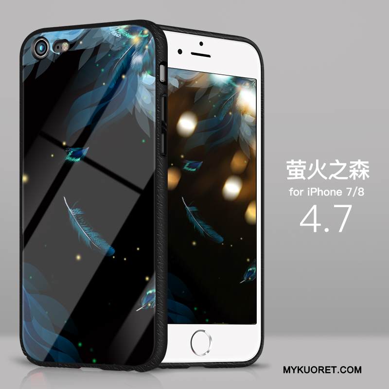 Kuori iPhone 8 Laukut Lasi Sininen, Kotelo iPhone 8 Silikoni Net Red Puhelimen Kuoret