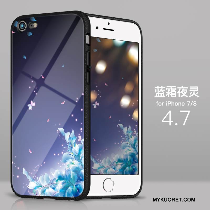 Kuori iPhone 8 Laukut Lasi Sininen, Kotelo iPhone 8 Silikoni Net Red Puhelimen Kuoret