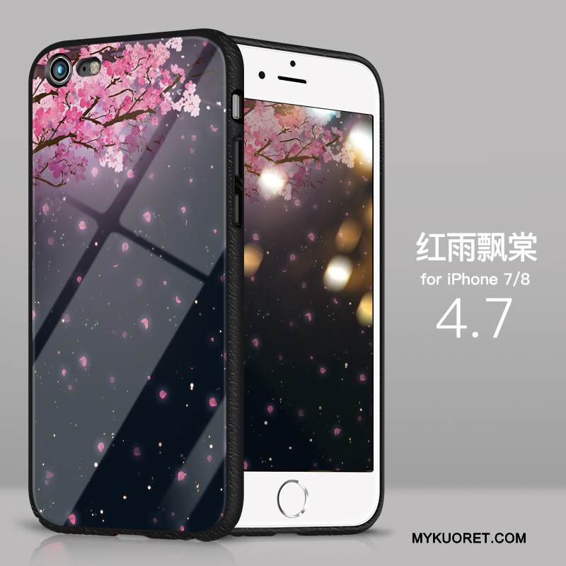 Kuori iPhone 8 Laukut Lasi Sininen, Kotelo iPhone 8 Silikoni Net Red Puhelimen Kuoret