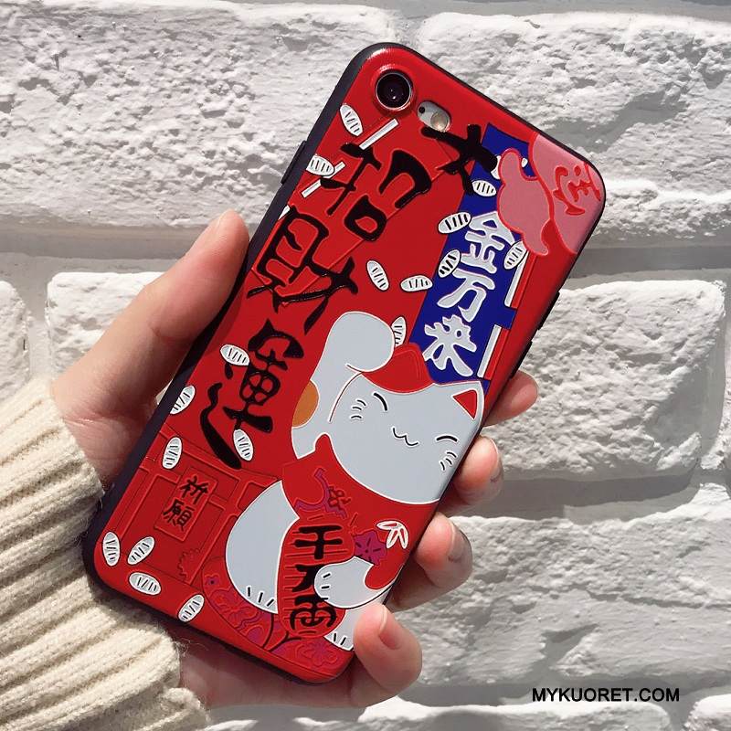 Kuori iPhone 8 Laukut Persoonallisuus Kissa, Kotelo iPhone 8 Pehmeä Neste Punainen Trendi