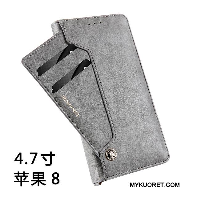 Kuori iPhone 8 Laukut Puhelimen Kuoret Kortti, Kotelo iPhone 8 Nahka Harmaa Liiketoiminta