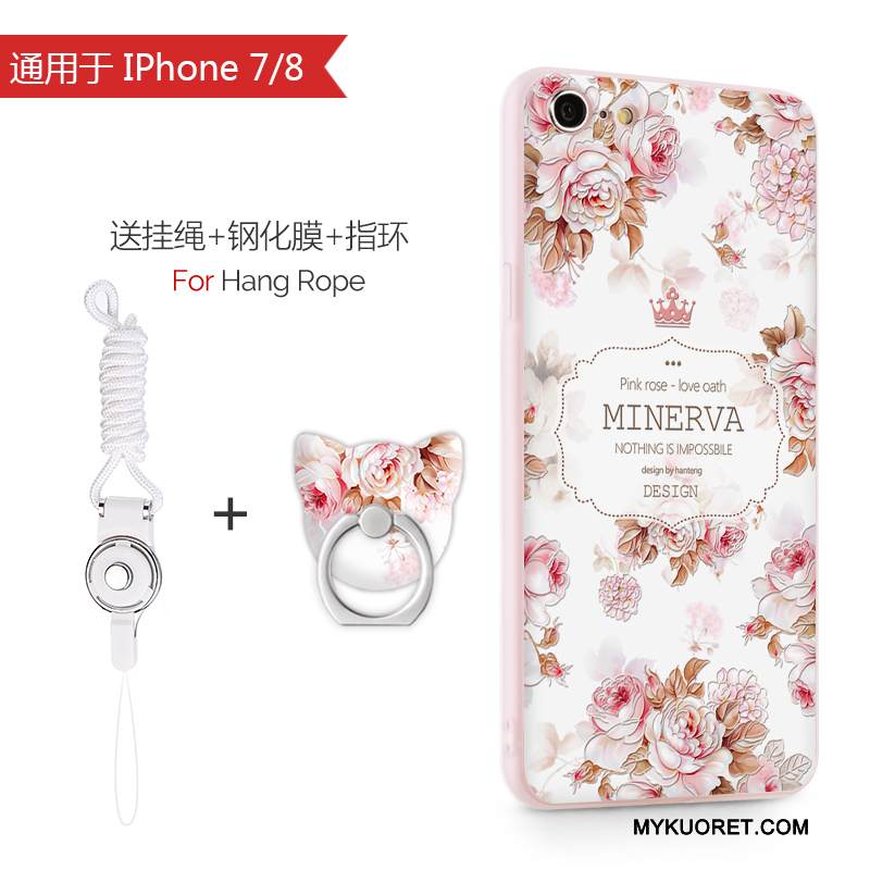 Kuori iPhone 8 Pehmeä Neste Vaalean Jauhe, Kotelo iPhone 8 Silikoni Ripustettavat Koristeet Puhelimen Kuoret