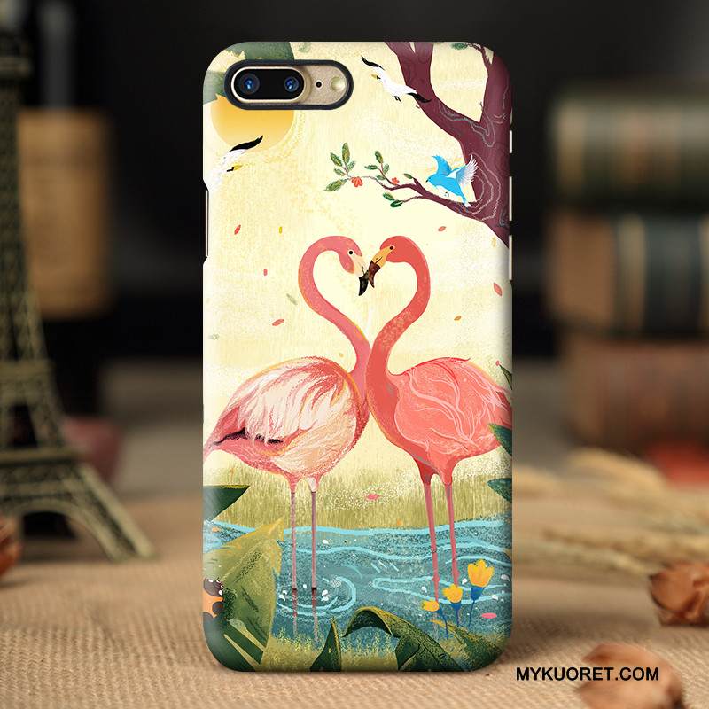 Kuori iPhone 8 Plus Keltainen Pesty Suede, Kotelo iPhone 8 Plus Taide Lintu