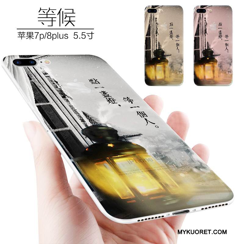 Kuori iPhone 8 Plus Luova Valkoinen Persoonallisuus, Kotelo iPhone 8 Plus Silikoni Puhelimen Kuoret Pesty Suede