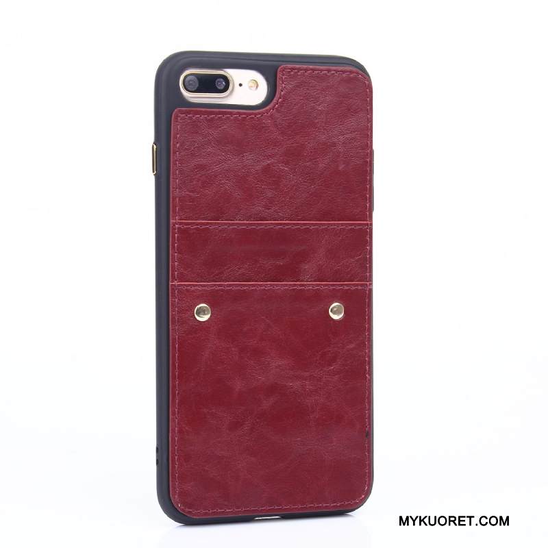 Kuori iPhone 8 Plus Nahka Kortti Persoonallisuus, Kotelo iPhone 8 Plus Laukut Tummansininen Puhelimen Kuoret