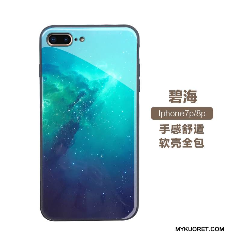 Kuori iPhone 8 Plus Pehmeä Neste Persoonallisuus Sininen, Kotelo iPhone 8 Plus Silikoni Murtumaton Lasi