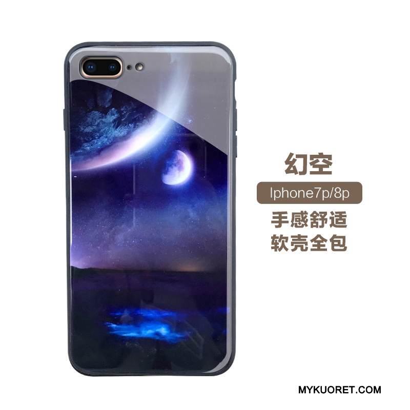 Kuori iPhone 8 Plus Pehmeä Neste Persoonallisuus Sininen, Kotelo iPhone 8 Plus Silikoni Murtumaton Lasi