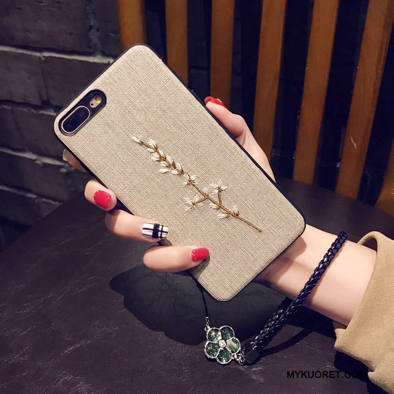 Kuori iPhone 8 Plus Pehmeä Neste Ripustettavat Koristeet Kirjonta, Kotelo iPhone 8 Plus Suojaus Puhelimen Kuoret Persoonallisuus